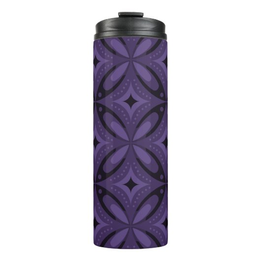 Donkerpaarse Retro Patroon Thermosbeker (Voorkant)
