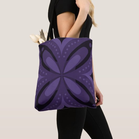 Donkerpaarse Retro Patroon Tote Bag (Dichtbij)