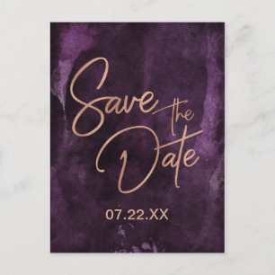 Donkerpaarse & Roze Gouden Huwelijk Save the Date Aankondigingskaart