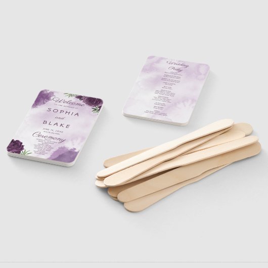 Donkerpaarse Rozen Bloem Gothic Huwelijksprogramma Handwaaier (Niet-gemonteerd)