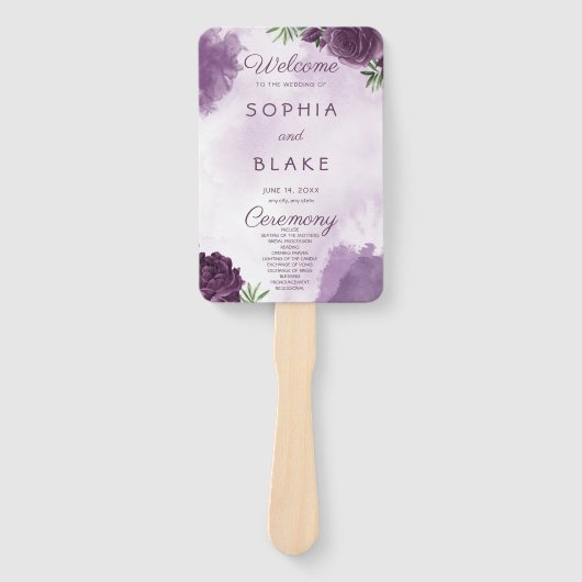 Donkerpaarse Rozen Bloem Gothic Huwelijksprogramma Handwaaier (Voorkant)