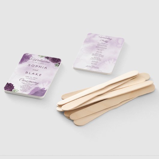 Donkerpaarse Rozen Gotisch Huwelijksprogramma Bloe Handwaaier (Niet-gemonteerd)