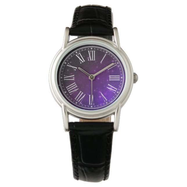 Donkerpaarse sterren sterrenstelsel Gradiënt Schem Horloge (Voorkant)
