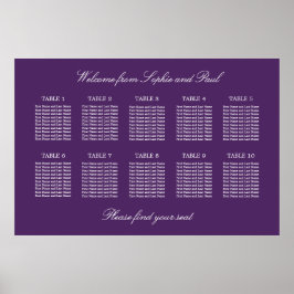 Donkerpaarse Tafel Bruiloft Zitplaatskaart Poster