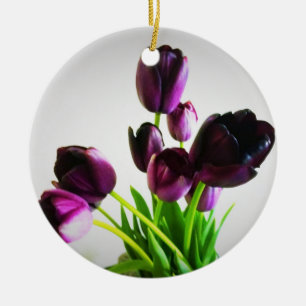 Donkerpaarse tulpen keramisch ornament