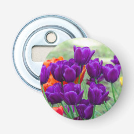 Donkerpaarse tulpen legpuzzel button flesopener