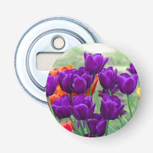Donkerpaarse tulpen legpuzzel    button flesopener (Voorkant)