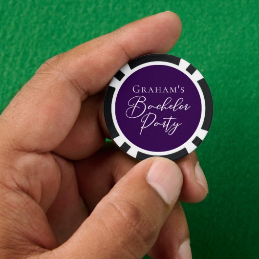 Donkerpaarse vrijgezellenfeest Personalized Poker Chips (Hand)