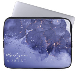 Donkerpaarse Waterverf Ink Glitter  Laptop Sleeve