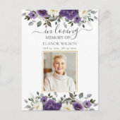 Donkerpaarse Witte Bloem Foto Funeral Herdenking Briefkaart (Voorkant)