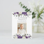 Donkerpaarse Witte Bloem Foto Funeral Herdenking Briefkaart (Staand voorkant)