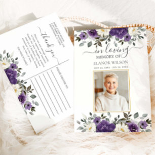 Donkerpaarse Witte Bloem Foto Rouw Herdenking Briefkaart