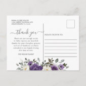 Donkerpaarse Witte Bloemige Foto Rouw Herdenking Briefkaart (Achterkant)