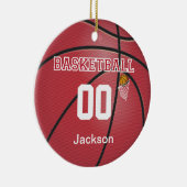 Donkerrode Basketball | Naam en nummer DIY Keramisch Ornament (Rechts)