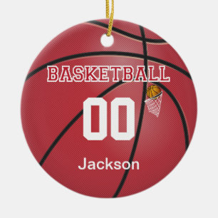 Donkerrode Basketball   Naam en nummer DIY Keramisch Ornament