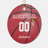 Donkerrode Basketball | Naam en nummer DIY Keramisch Ornament (Links)