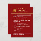 Donkerrode bestemming aankomst chinese bruiloft RSVP kaartje (Voorkant / Achterkant)