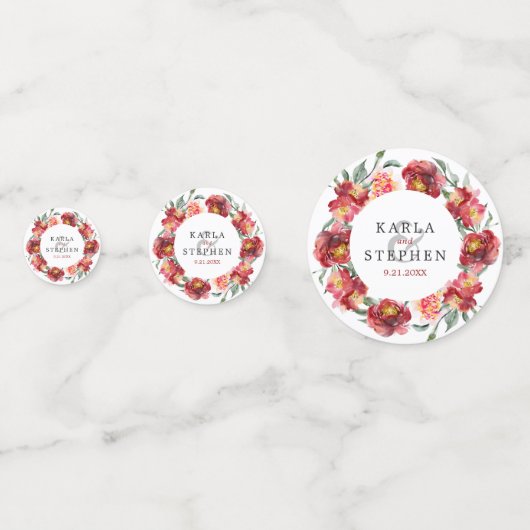 Donkerrode bloemen, met een deuk confetti (Voorkanten)