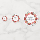 Donkerrode bloemen, met een deuk confetti (Achterkanten)