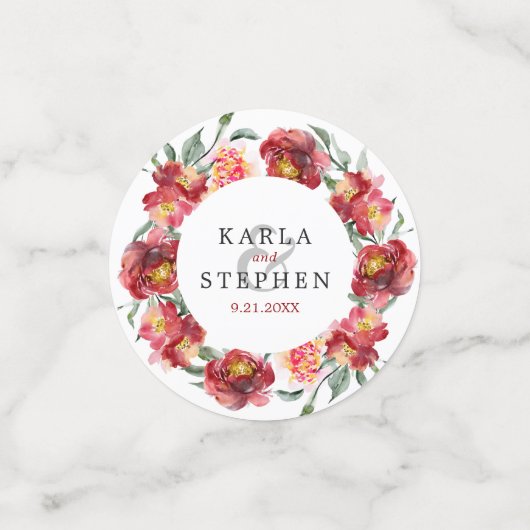 Donkerrode bloemen, met een deuk confetti (Kleine voorkant)