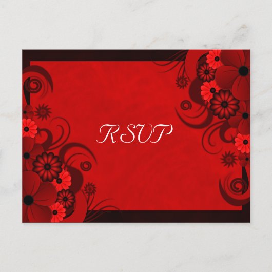 Donkerrode bloemengotiek Elegante RSVP-reactie Kaa Uitnodiging Briefkaart (Voorkant)