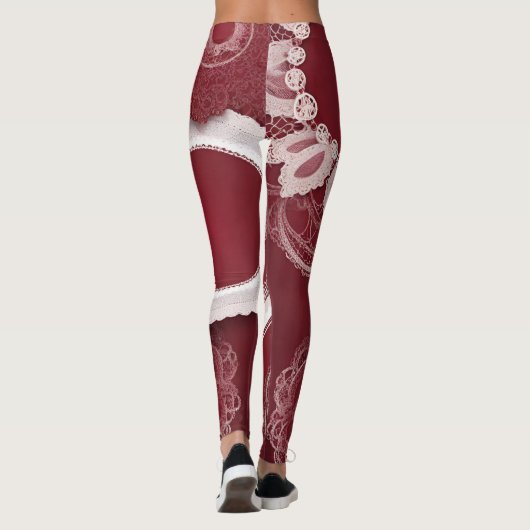 Donkerrode Bloemenkant AI art Leggings (Achterkant)