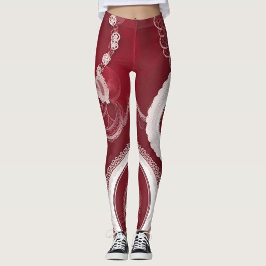 Donkerrode Bloemenkant AI art Leggings (Voorkant)