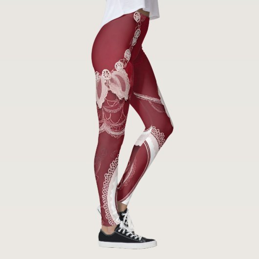Donkerrode Bloemenkant AI art Leggings (Rechts)