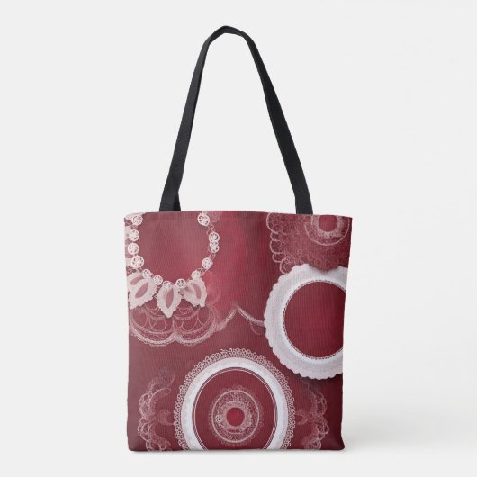 Donkerrode Bloemenkant AI art Tote Bag (Achterkant)