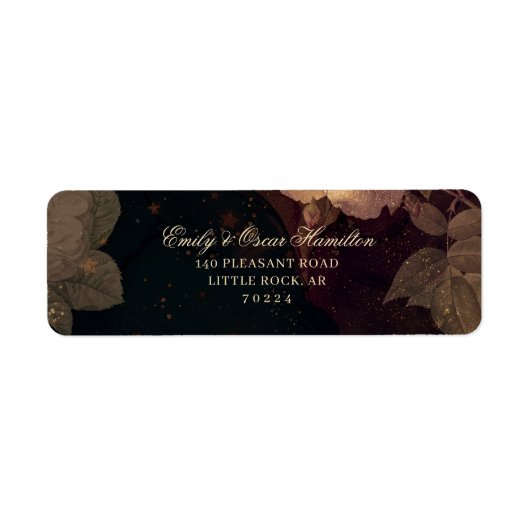 Donkerrode bloemgotische boho retouradres etiket (Voorkant)