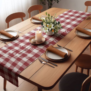 Donkerrode boerderij Buffalo Plaid Korte Tafelloper