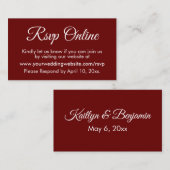 Donkerrode bruiloft RSVP Online Elegant Eenvoudig Informatiekaartje (Voorkant / Achterkant)