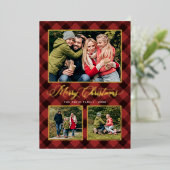 Donkerrode Buffalo met kerstfoto's collage Folie Feestdagenkaart (Staand Voorkant)