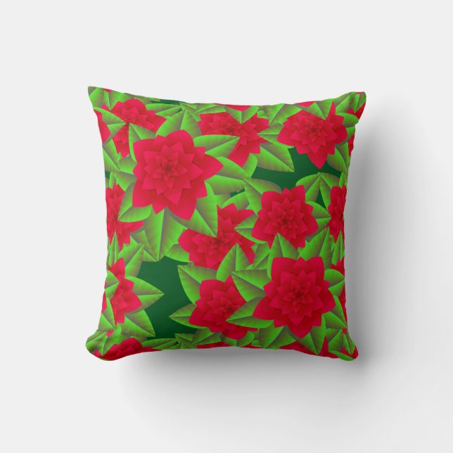 Donkerrode Camelia's en Groene Bladeren Kussen (Voorkant)