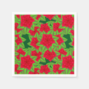 Donkerrode camelia's en groene bladeren servetten