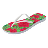 Donkerrode camelia's en groene bladeren teenslippers (Schuin)