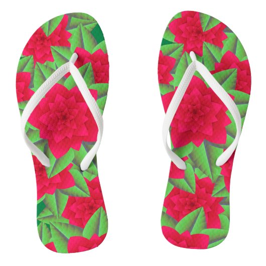Donkerrode camelia's en groene bladeren teenslippers (Voetbed)