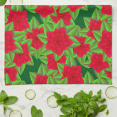 Donkerrode camelia's en groene bladeren theedoek (Gevouwen)