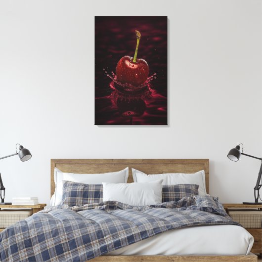 Donkerrode Cherry Splash in Water Art Canvas Print (Insitu (Slaapkamer))