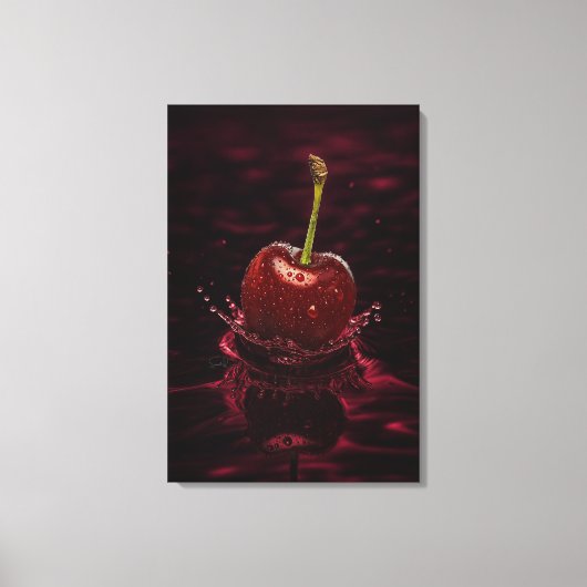 Donkerrode Cherry Splash in Water Art Canvas Print (Voorkant)