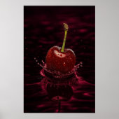 Donkerrode Cherry Splash in Water Art Print (Voorkant)