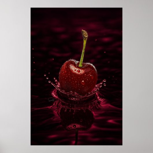 Donkerrode Cherry Splash in Water Art Print (Voorkant)