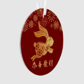 Donkerrode Chinese lanar nieuwjaar goudkonijn Ornament (voorkant)