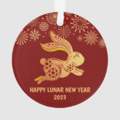 Donkerrode Chinese lanar nieuwjaar goudkonijn Ornament (achterkant)