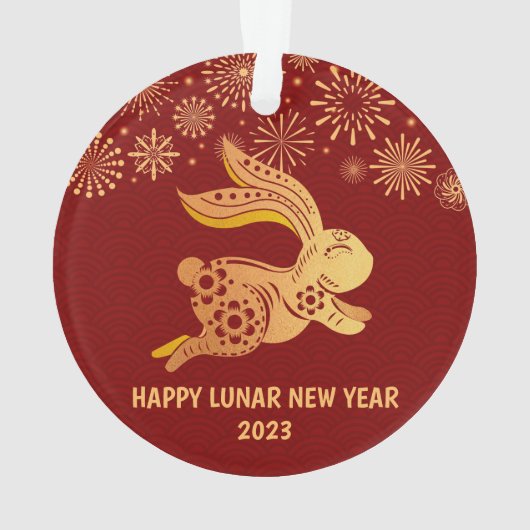 Donkerrode Chinese lanar nieuwjaar goudkonijn Ornament (achterkant)