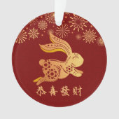 Donkerrode Chinese lanar nieuwjaar goudkonijn Ornament (voorkant)