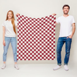 Donkerrode crème geruit patroon fleece deken