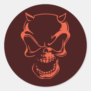 Donkerrode demonenschedel ronde sticker