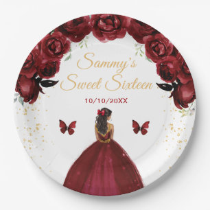 Donkerrode donkere huid prinses Sweet Sixteen Papieren Bordje