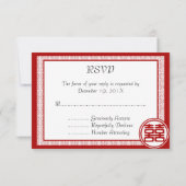 Donkerrode dubbele gelukzaligheid - Fancy RSVP Kaartje (Achterkant)